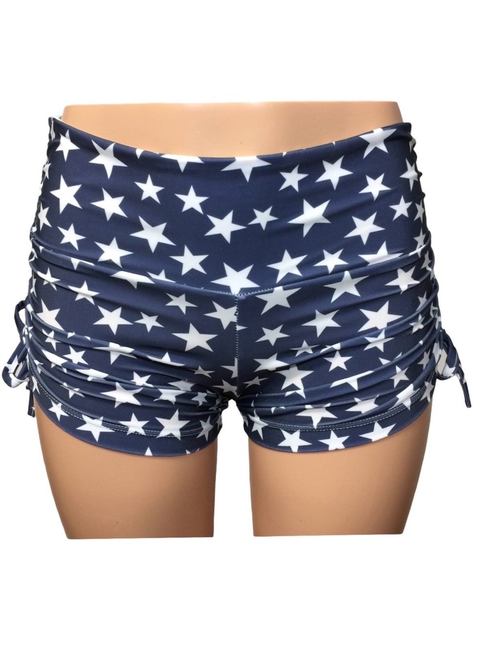 Navy Blue White Star Shorts Low Rise Lycra Hot Yoga Swim Short HandMade In USA